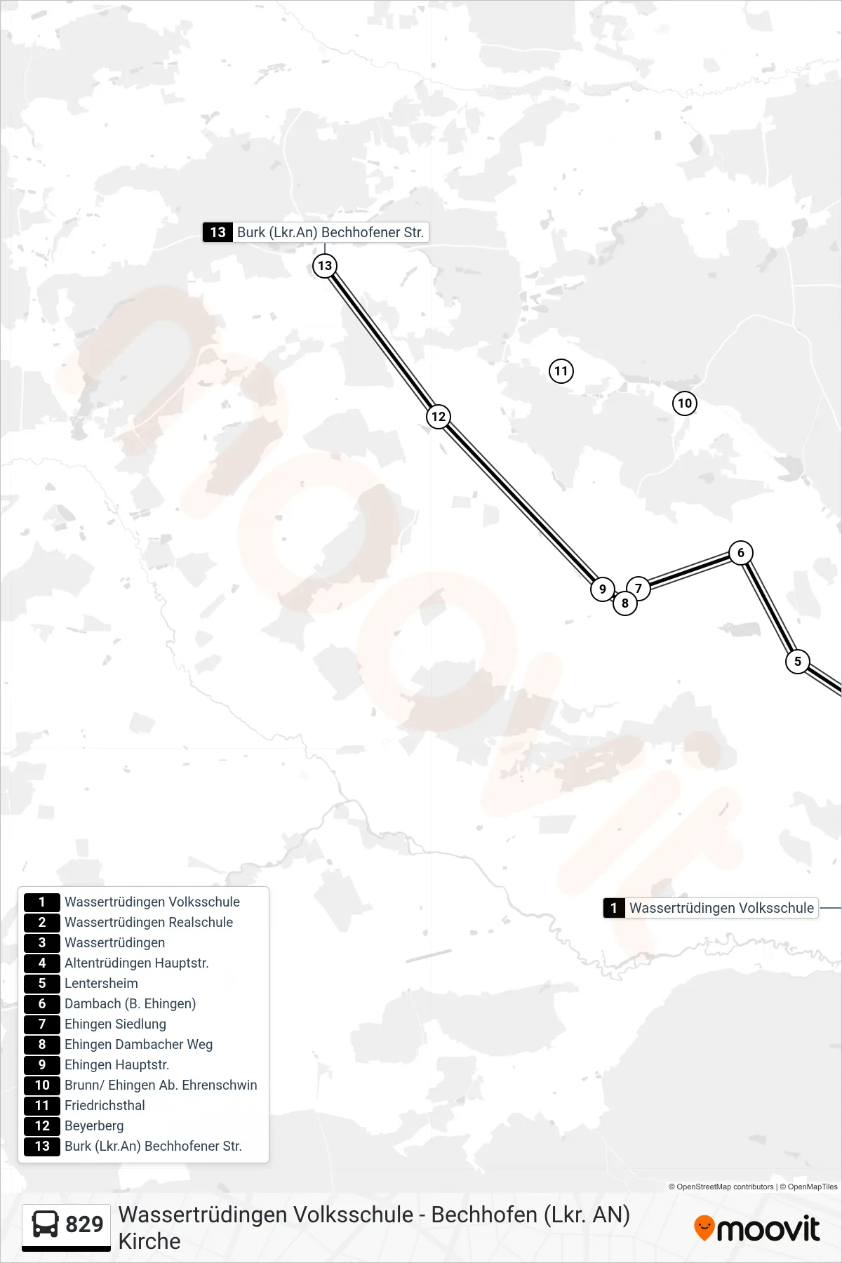 Linie 829 (Bus) Richtung 829 Burk: Route und Haltestellen auf der Karte