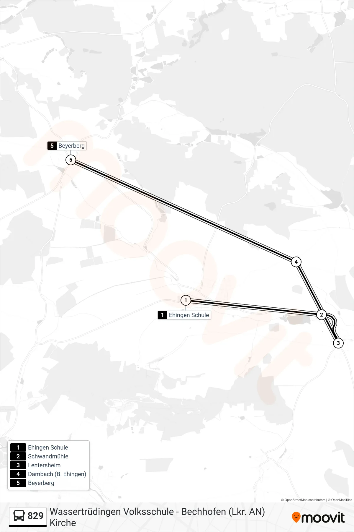 829 bus Line (829 Beyerberg) route and stops on a map