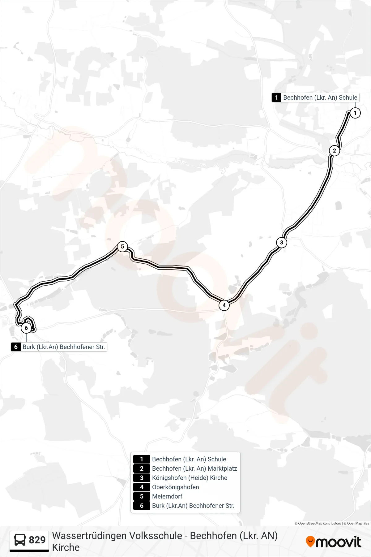 Linie 829 (Bus) Richtung 829 Burk: Route und Haltestellen auf der Karte
