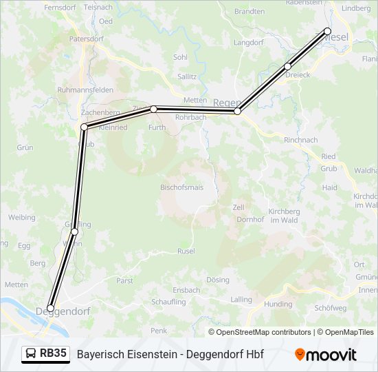 Автобус RB35: карта маршрута