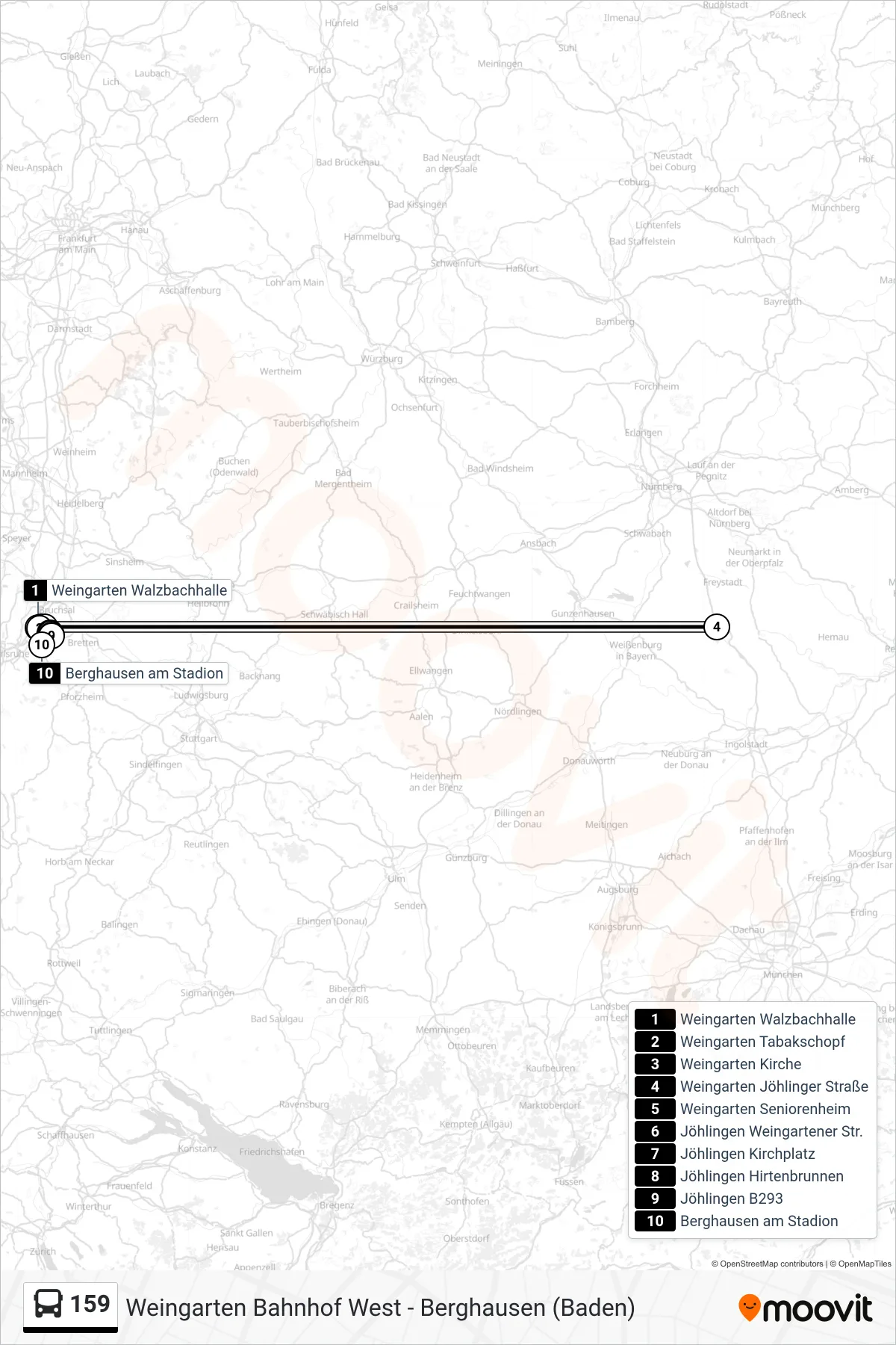 Linie 159 (Bus) Richtung Berghausen am Stadion: Route und Haltestellen auf der Karte
