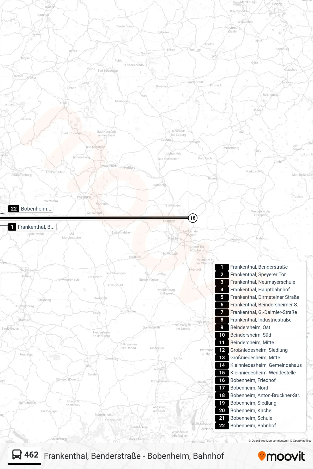 462 bus Line (Bobenheim, Bahnhof) route and stops on a map