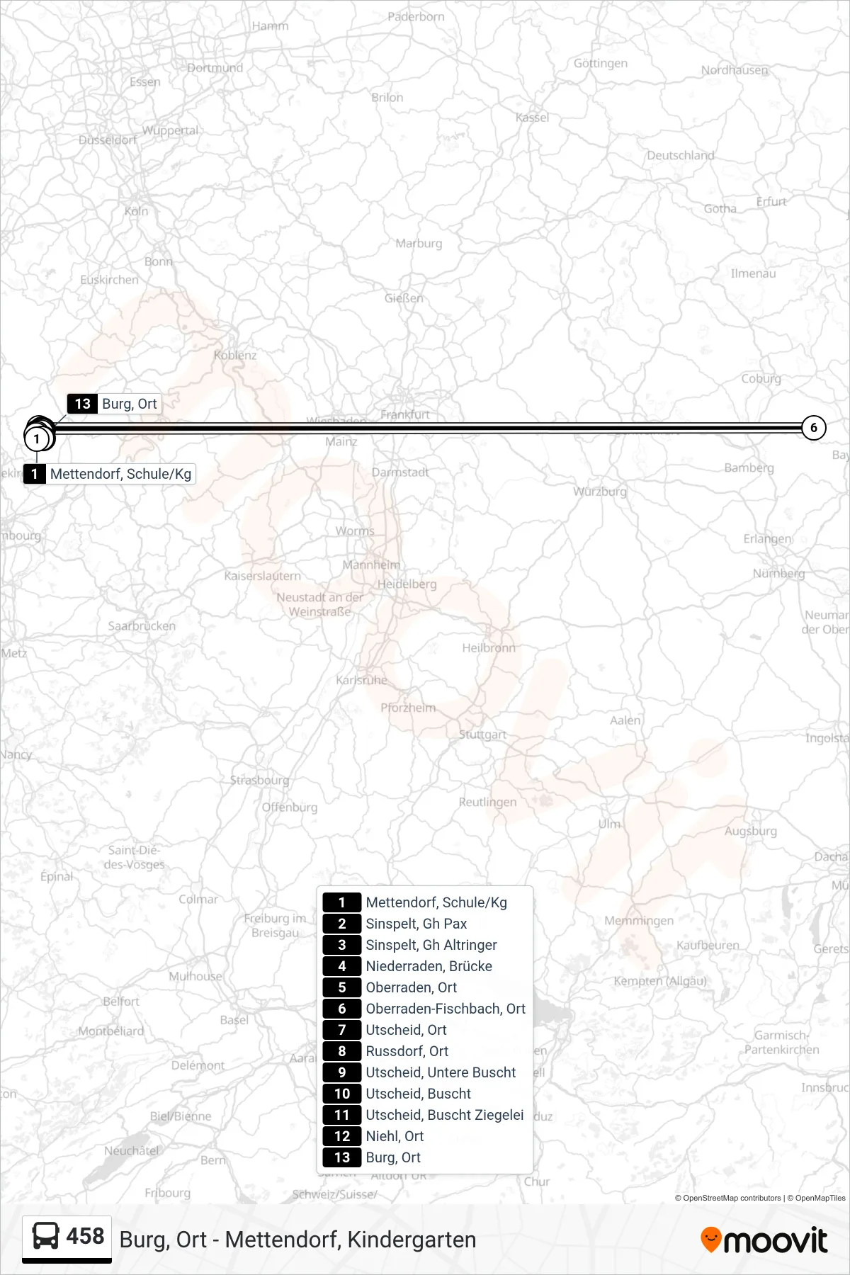 458 bus Line (Burg, Ort) route and stops on a map