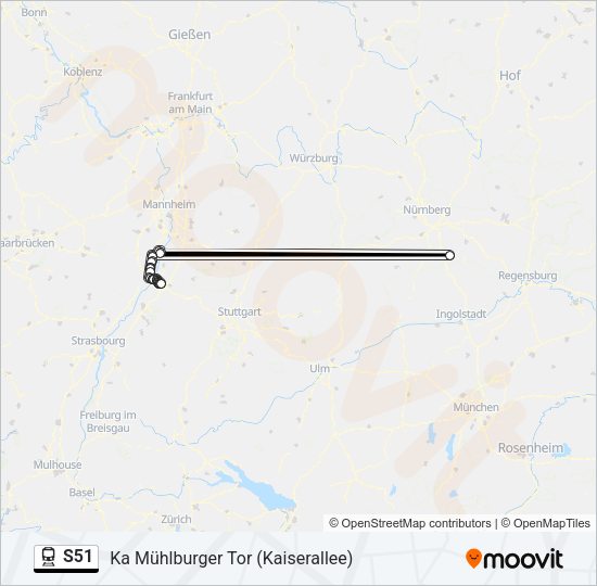 Поезд S51: карта маршрута