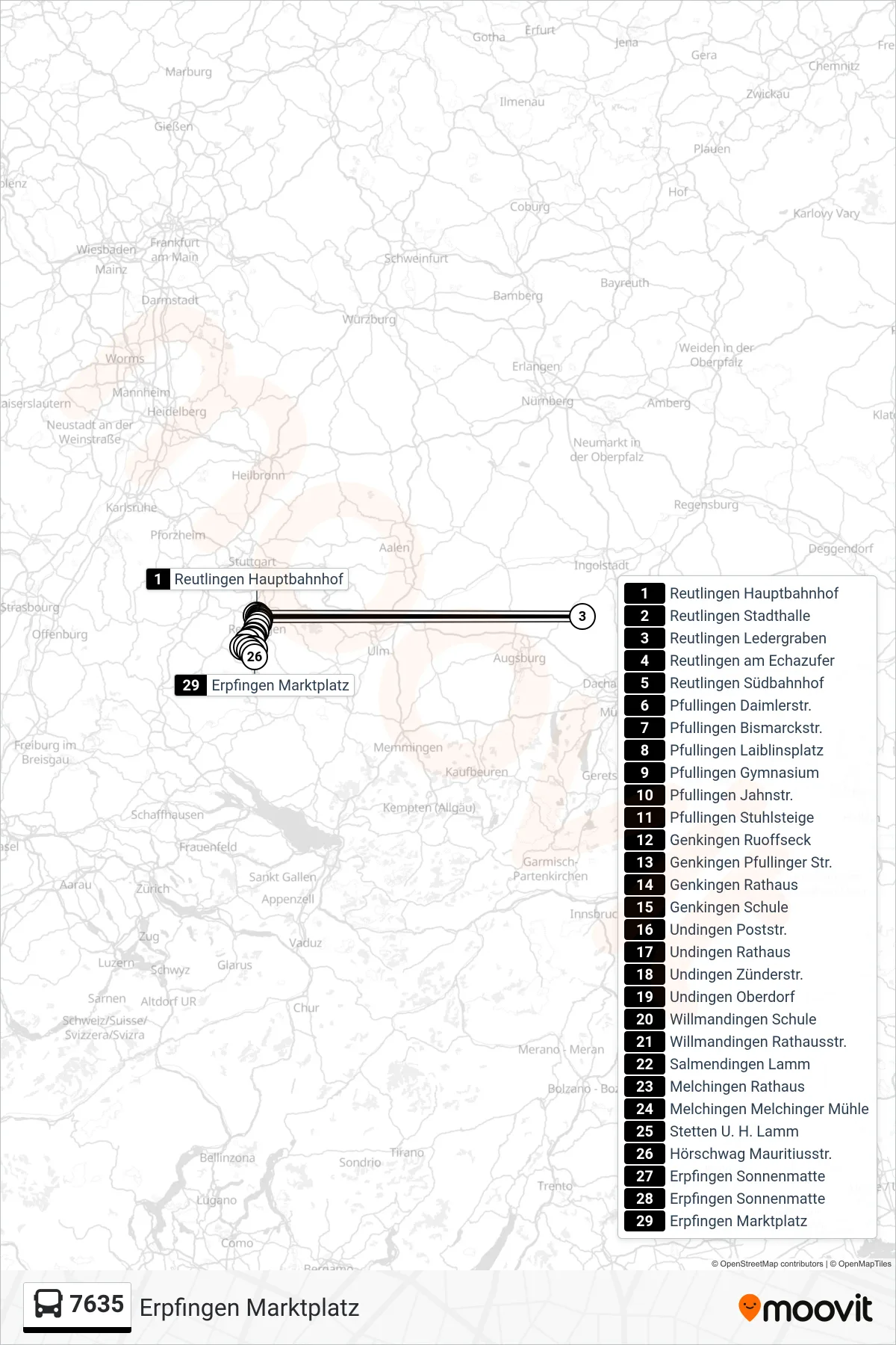 7635 bus Line (Erpfingen Marktplatz) route and stops on a map