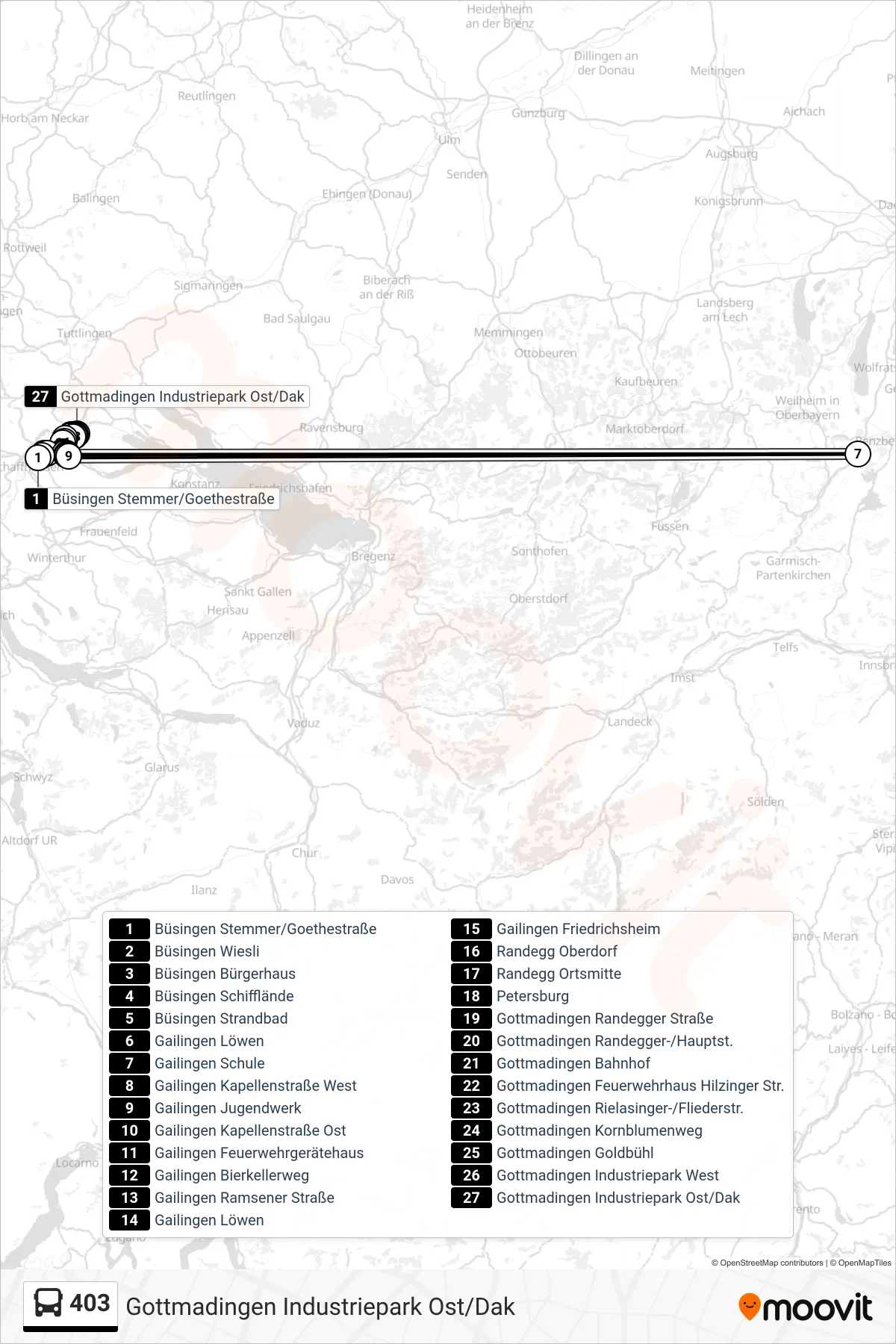 403 bus Line (Gottmadingen Industriepark Ost/Dak) route and stops on a map