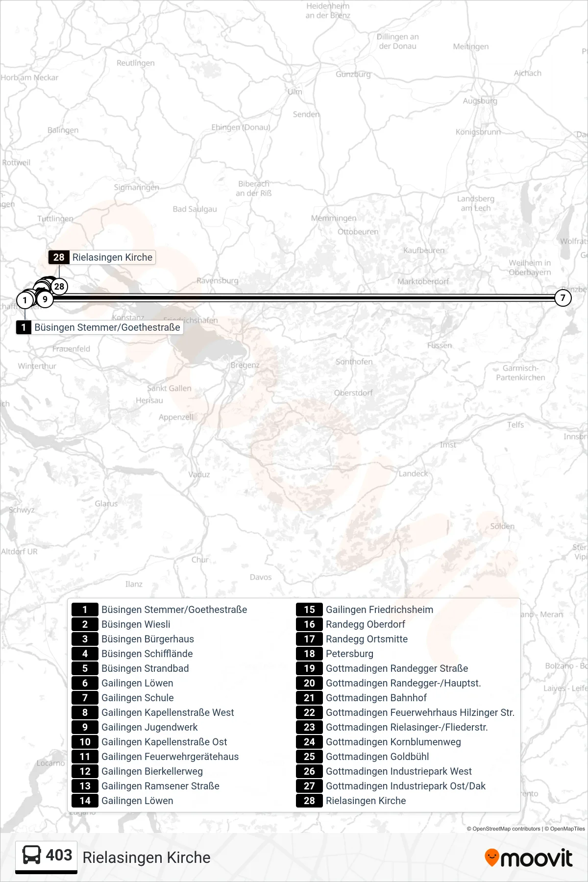Linie 403 (Bus) Richtung Rielasingen Kirche: Route und Haltestellen auf der Karte