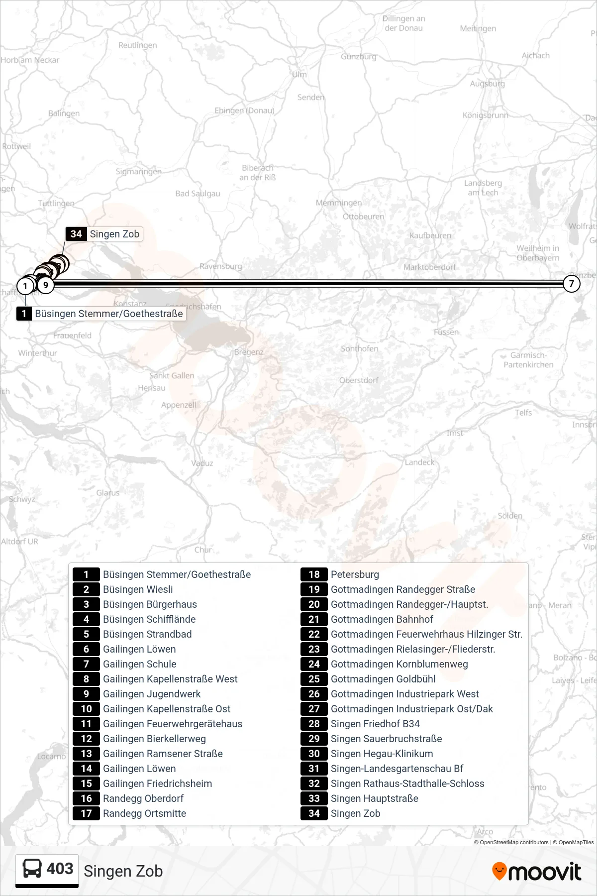 Linie 403 (Bus) Richtung Singen Zob: Route und Haltestellen auf der Karte