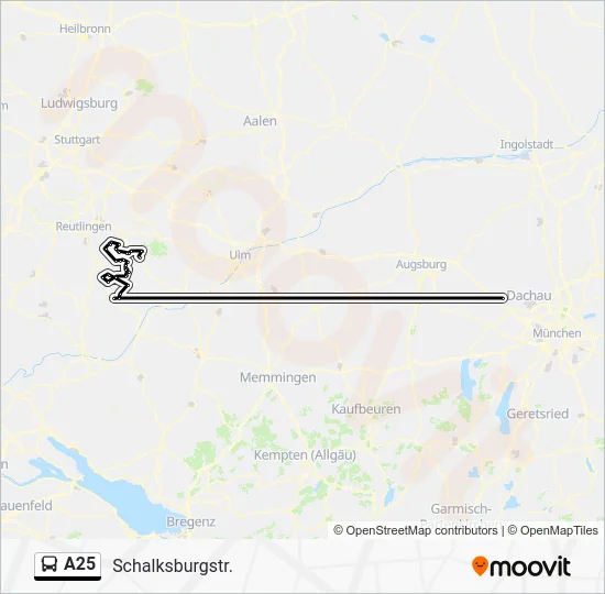 Автобус A25: карта маршрута