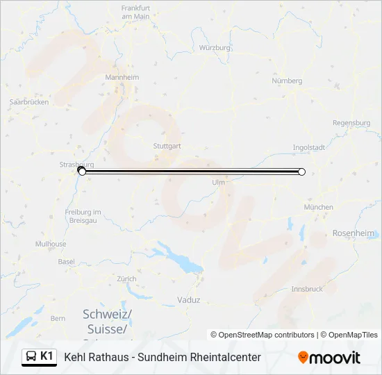 K1 Bus Line Map