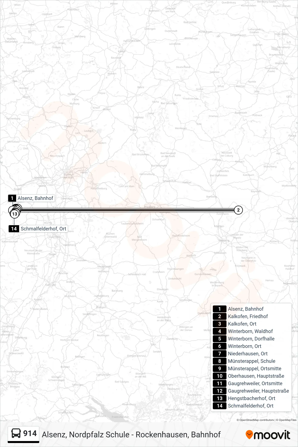 914 bus Line (Schmalfelderhof, Ort) route and stops on a map