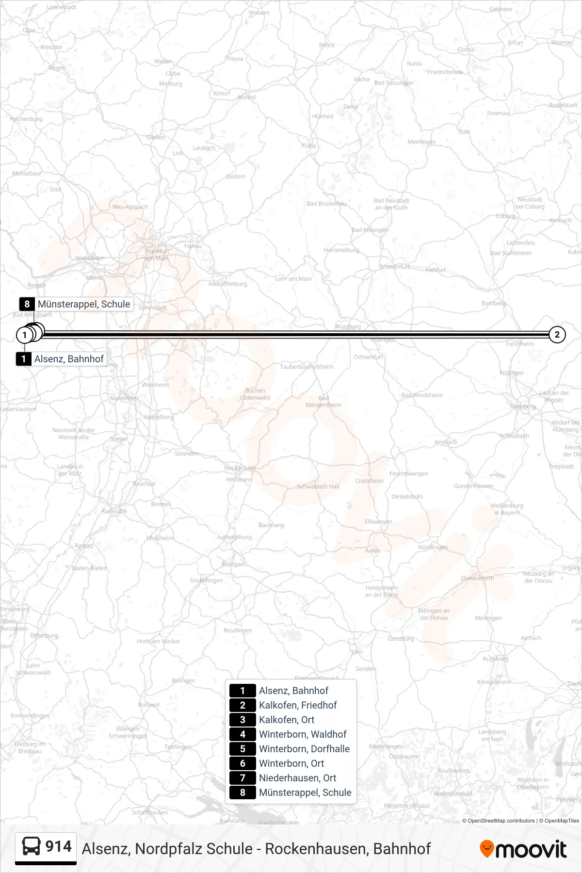 914 bus Line (Münsterappel, Schule) route and stops on a map