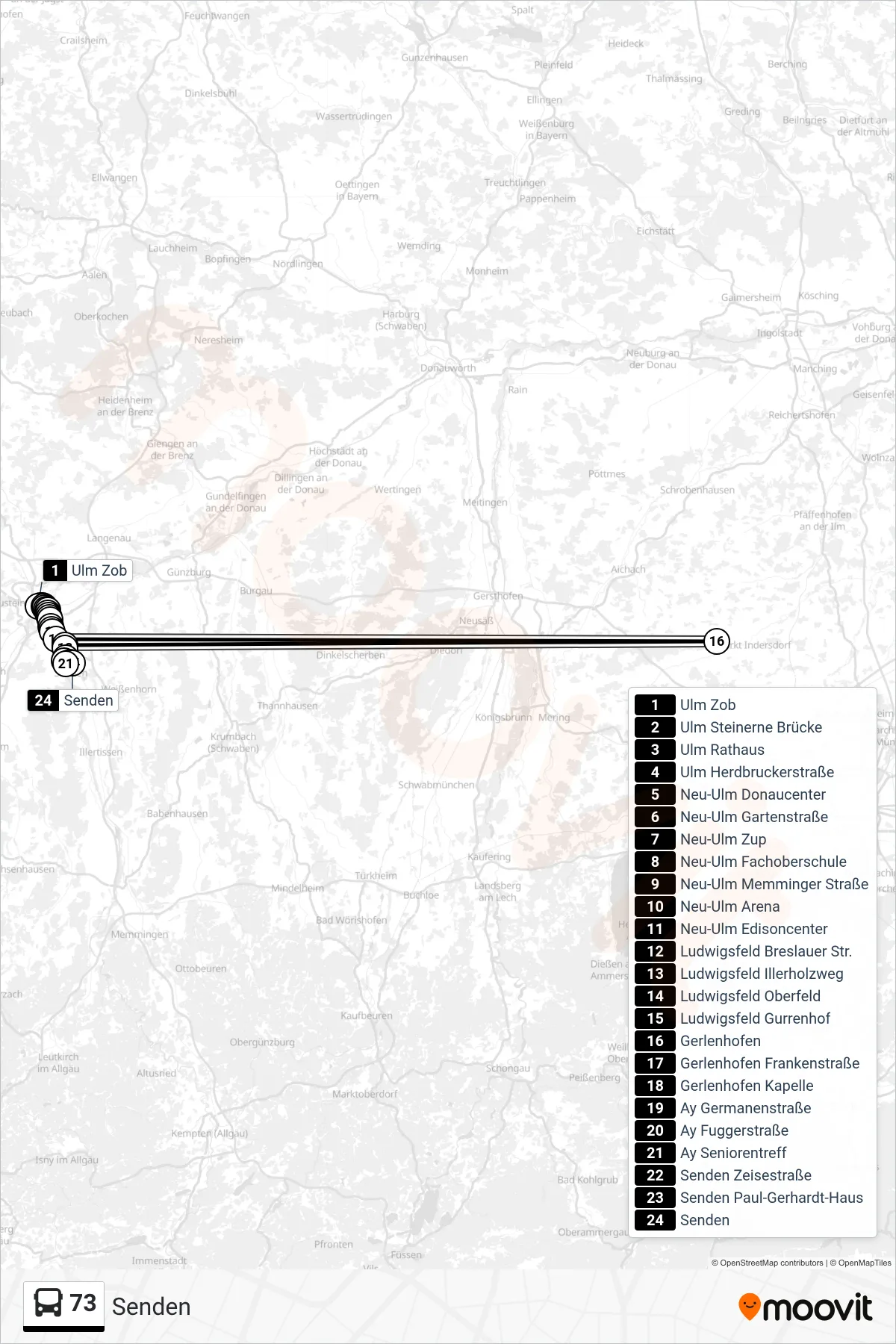Linie 73 (Bus) Richtung Senden: Route und Haltestellen auf der Karte