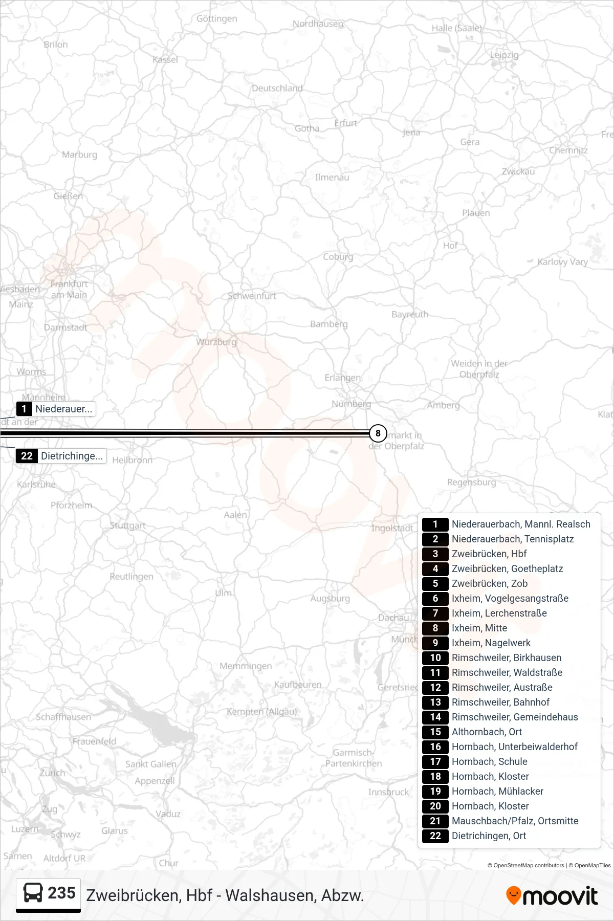 235 bus Line (Dietrichingen, Ort) route and stops on a map