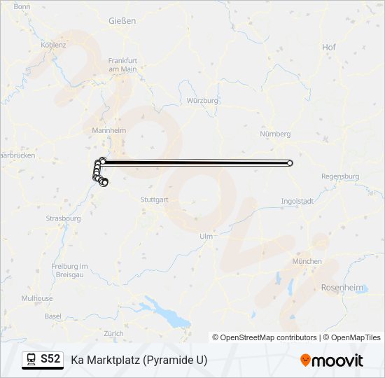 Поезд S52: карта маршрута