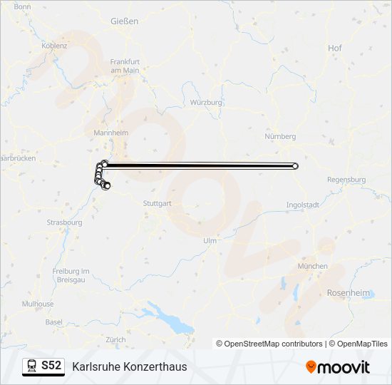 Поезд S52: карта маршрута