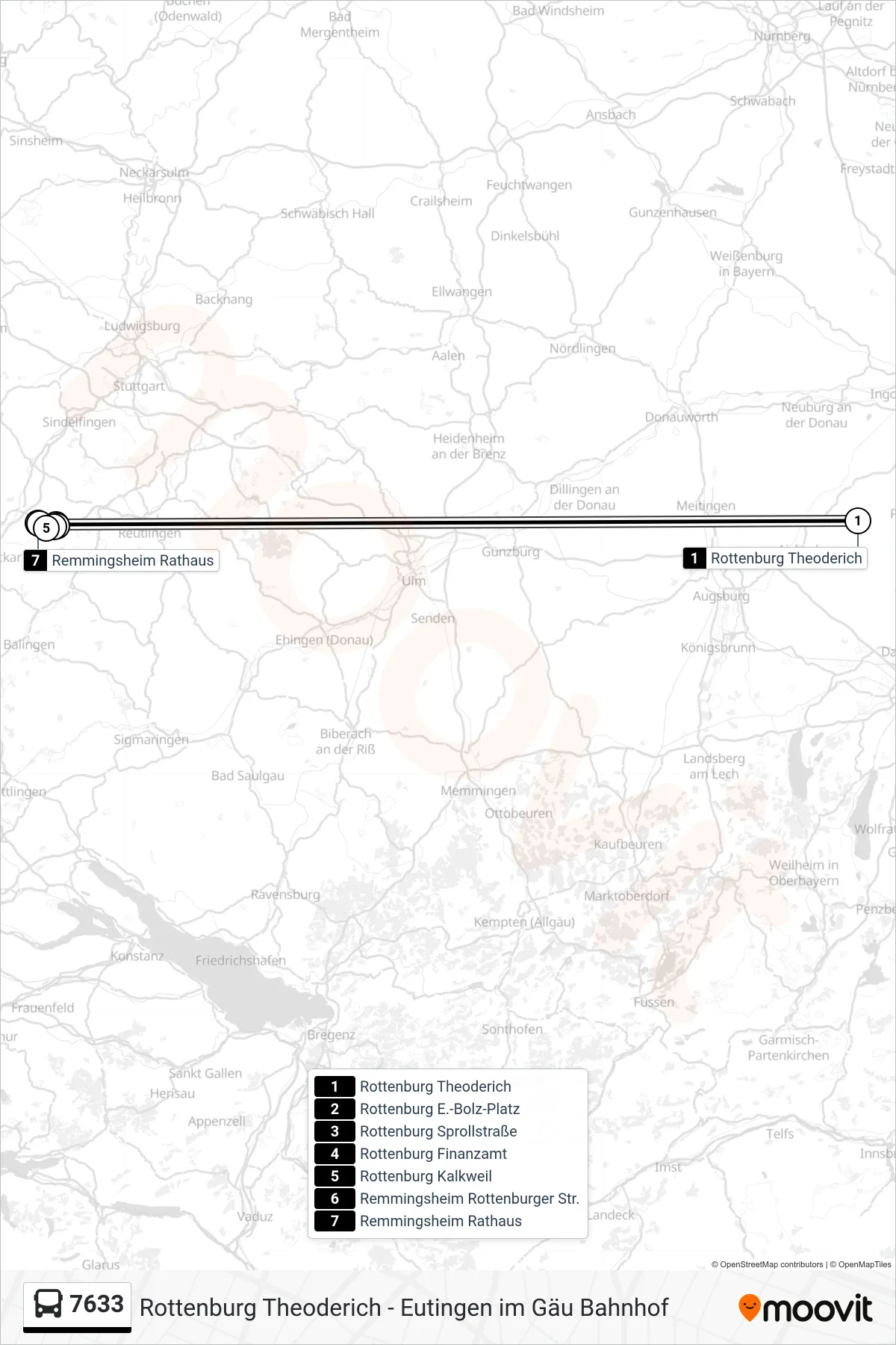 7633 bus Line (Remmingsheim Rathaus) route and stops on a map