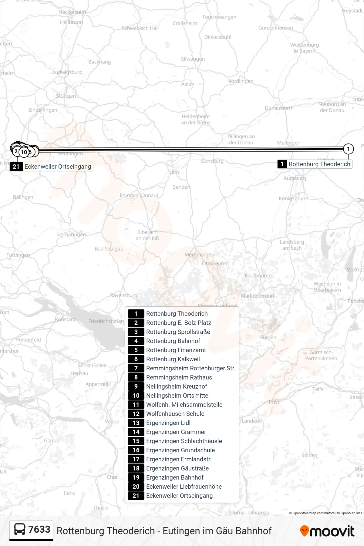 7633 bus Line (Eckenweiler Ortseingang) route and stops on a map
