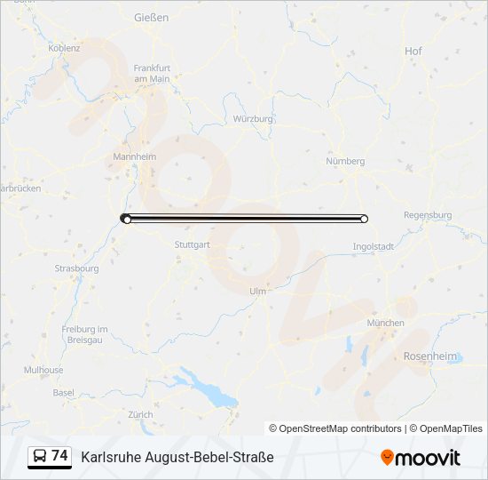 Автобус 74: карта маршрута