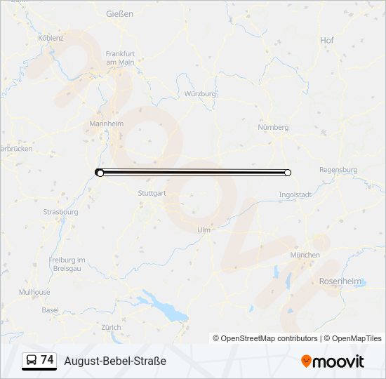 Автобус 74: карта маршрута