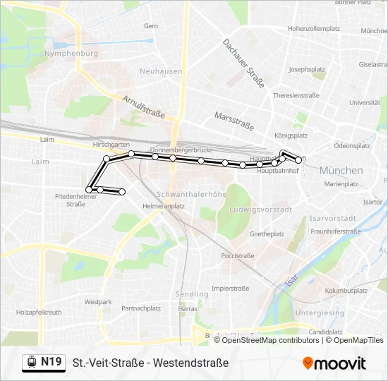 Трамвай N19: карта маршрута