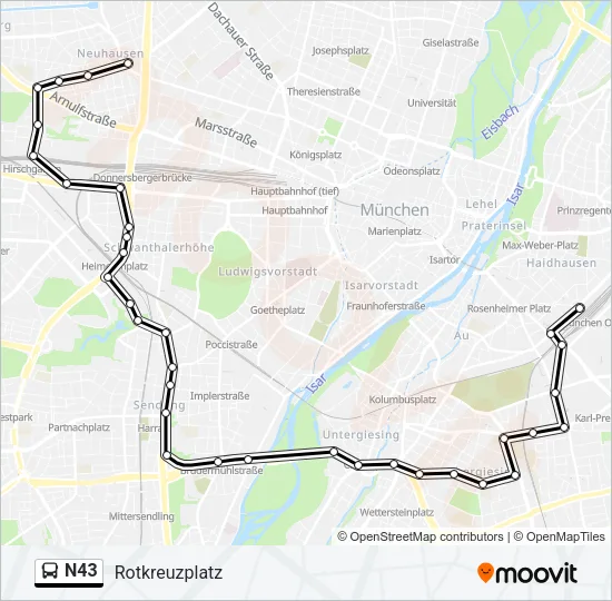 Автобус N43: карта маршрута