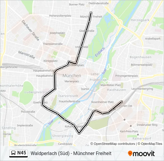 N45 Bus Line Map