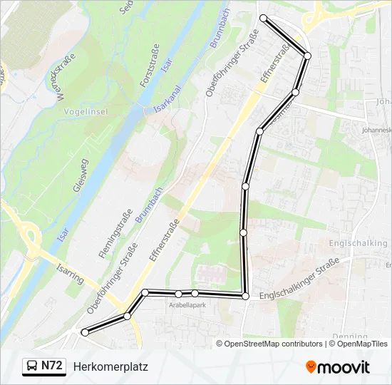 N72 Bus Line Map