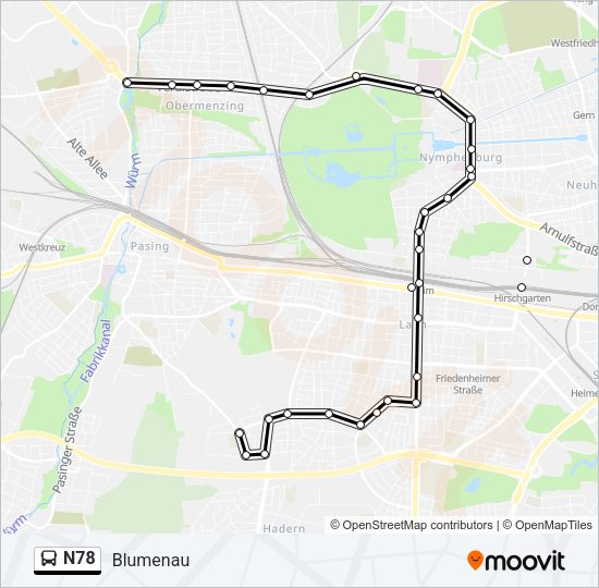 Автобус N78: карта маршрута