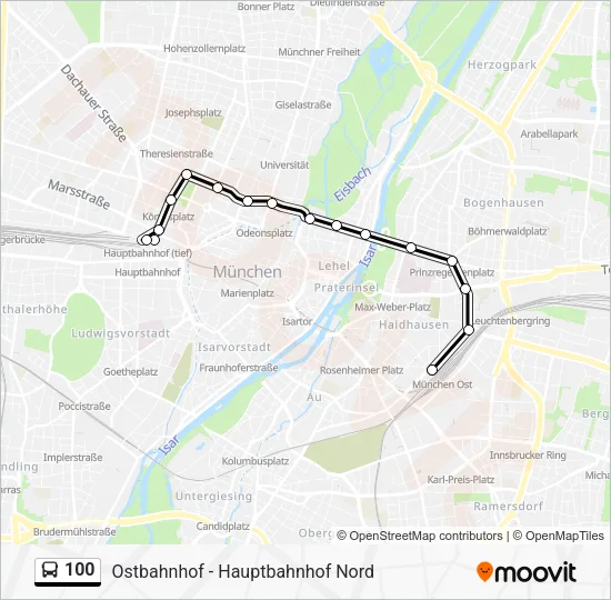 Автобус 100: карта маршрута