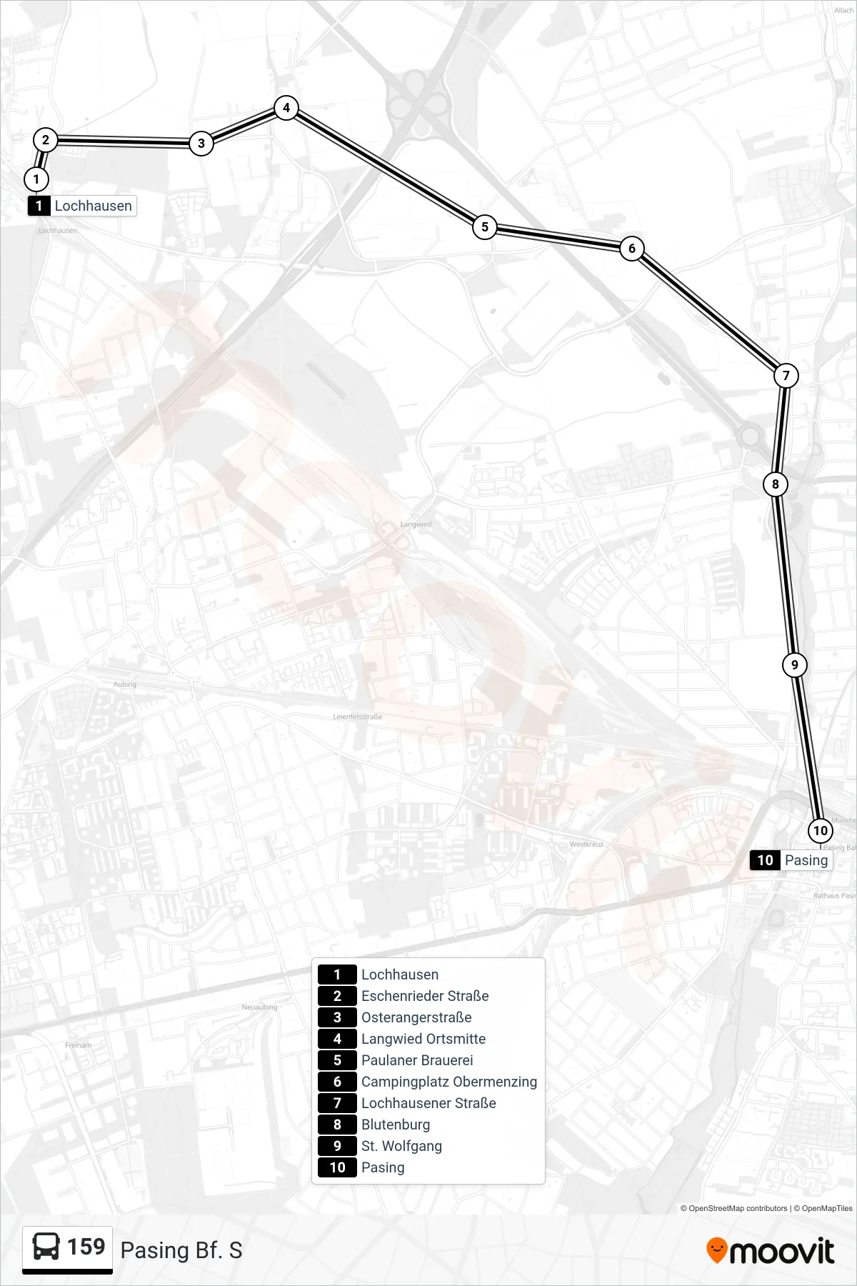 Linie 159 (Bus) Richtung Pasing Bf. S: Route und Haltestellen auf der Karte