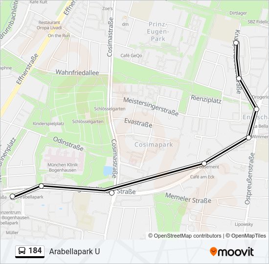Автобус 184: карта маршрута