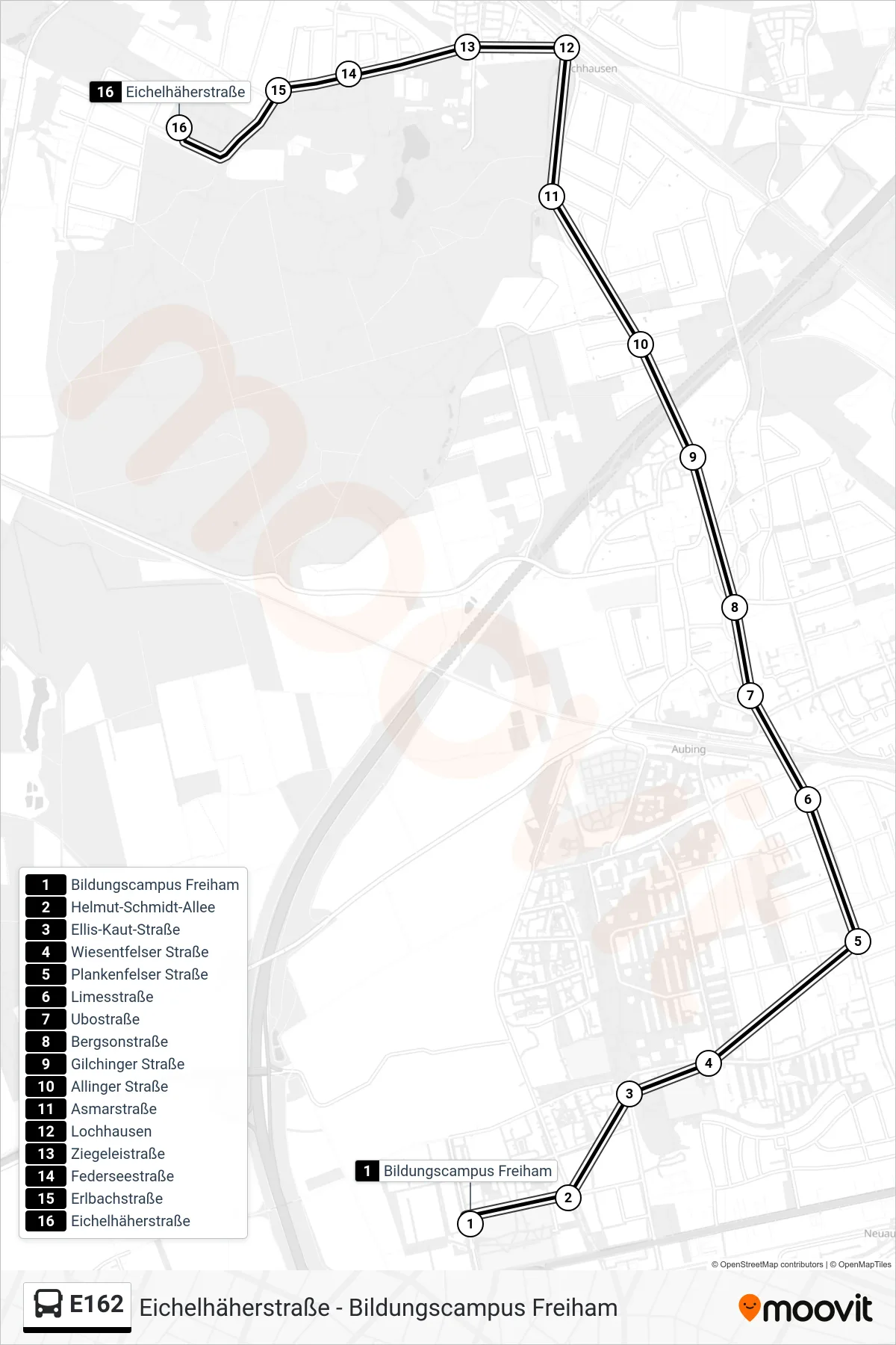 Linie E162 (Bus) Richtung Eichelhäherstraße: Route und Haltestellen auf der Karte