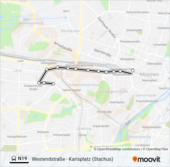 Автобус N19: карта маршрута