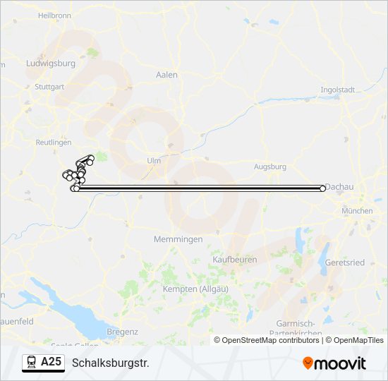 Поезд A25: карта маршрута
