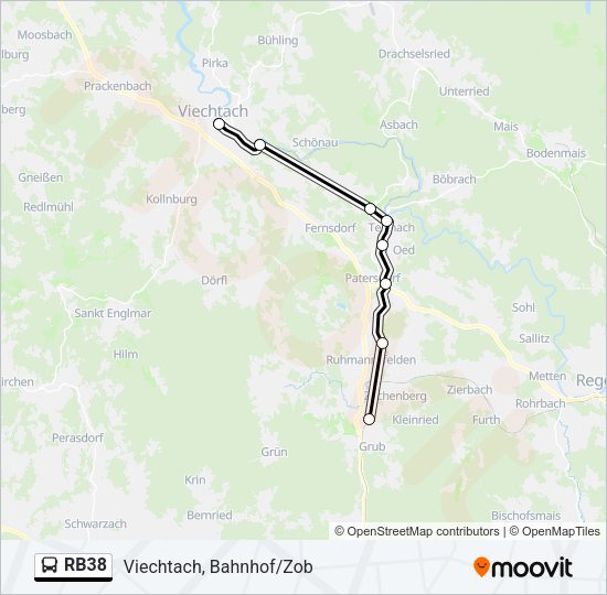 Автобус RB38: карта маршрута