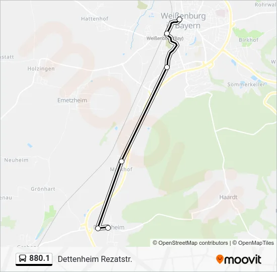 Автобус 880.1: карта маршрута