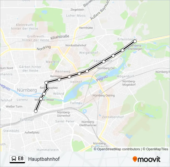 Автобус E8: карта маршрута