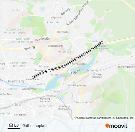 Автобус E8: карта маршрута