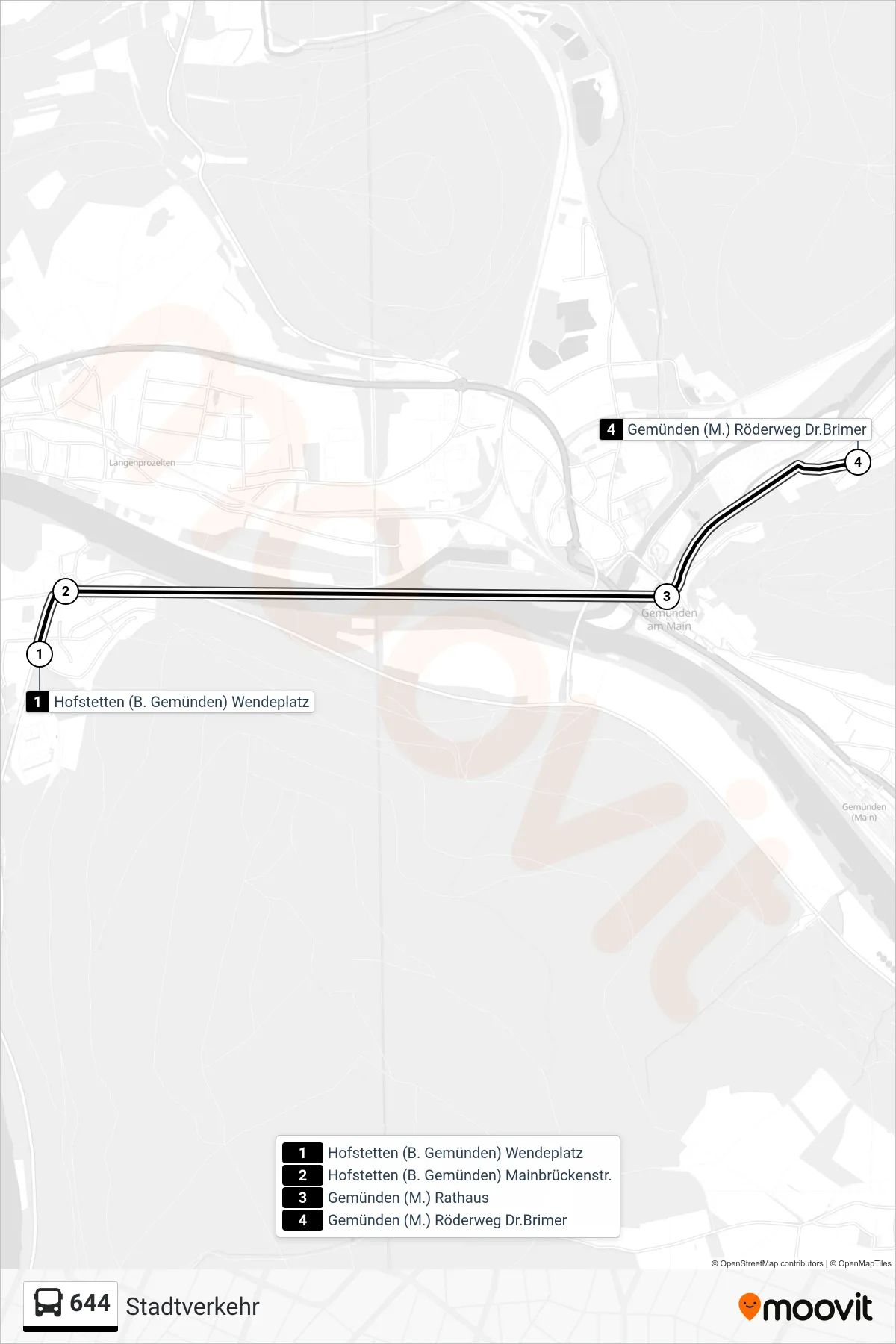 Linie 644 (Bus) Richtung Stadtverkehr: Route und Haltestellen auf der Karte