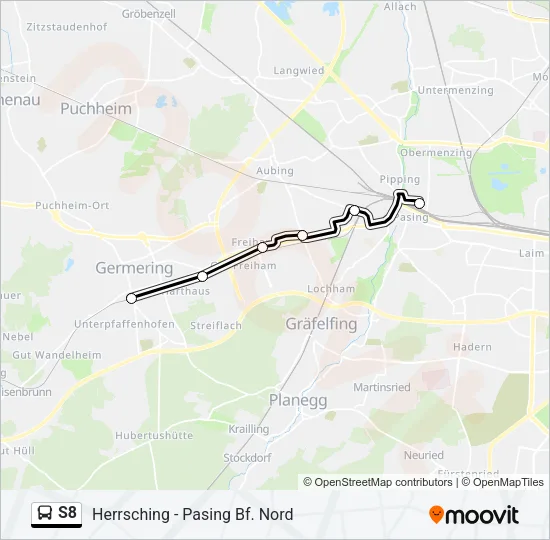 Автобус S8: карта маршрута