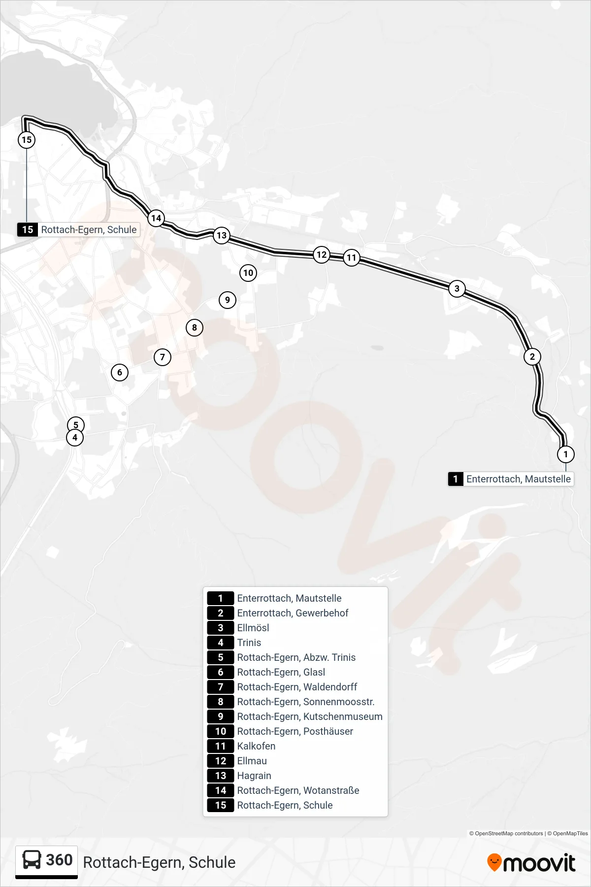 Linie 360 (Bus) Richtung Rottach-Egern, Schule: Route und Haltestellen auf der Karte