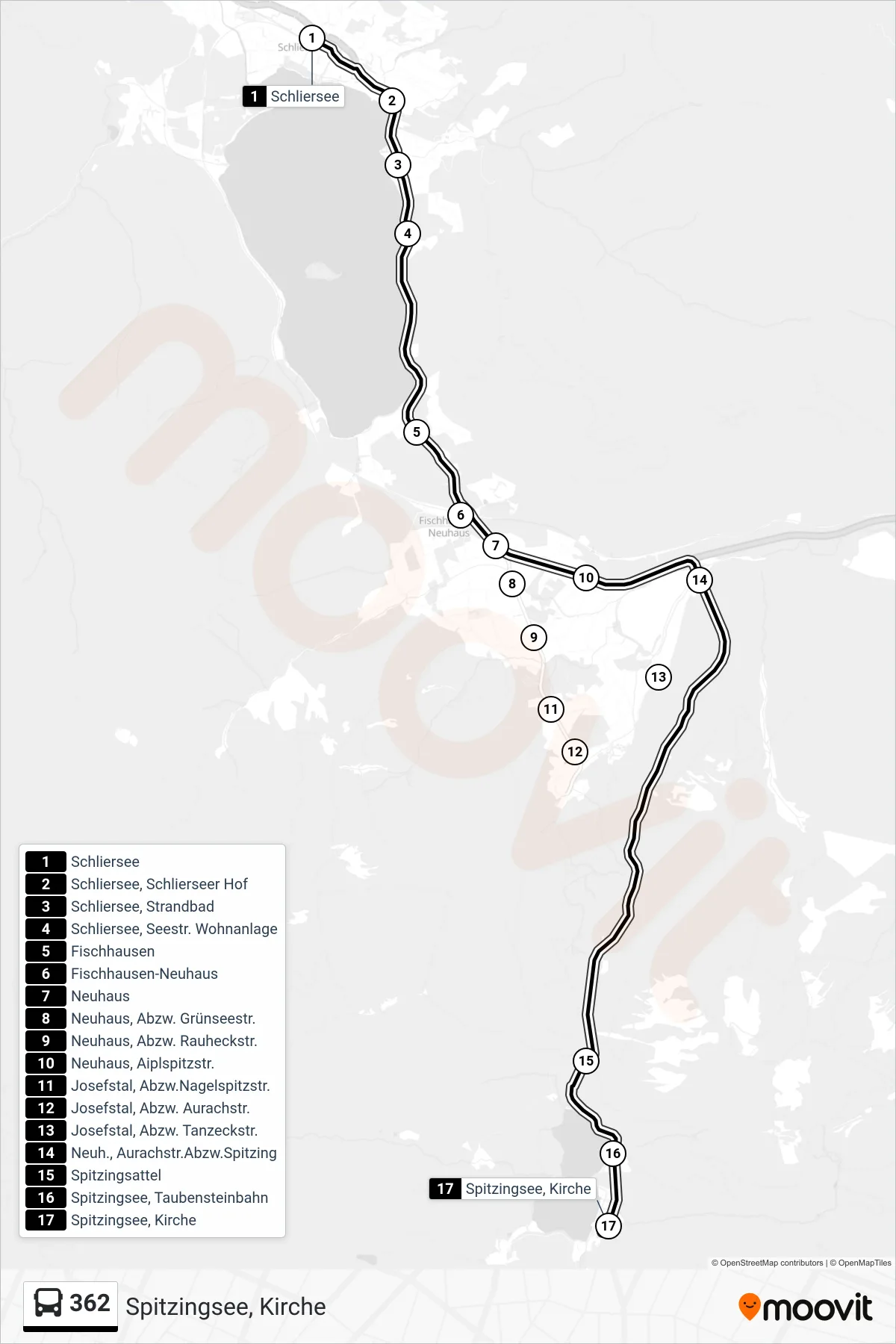 Linie 362 (Bus) Richtung Spitzingsee, Kirche: Route und Haltestellen auf der Karte