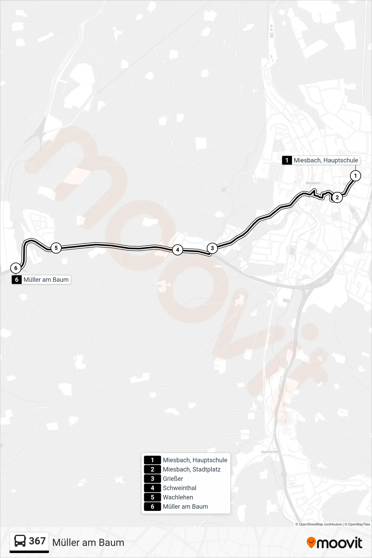Linie 367 (Bus) Richtung Müller am Baum: Route und Haltestellen auf der Karte