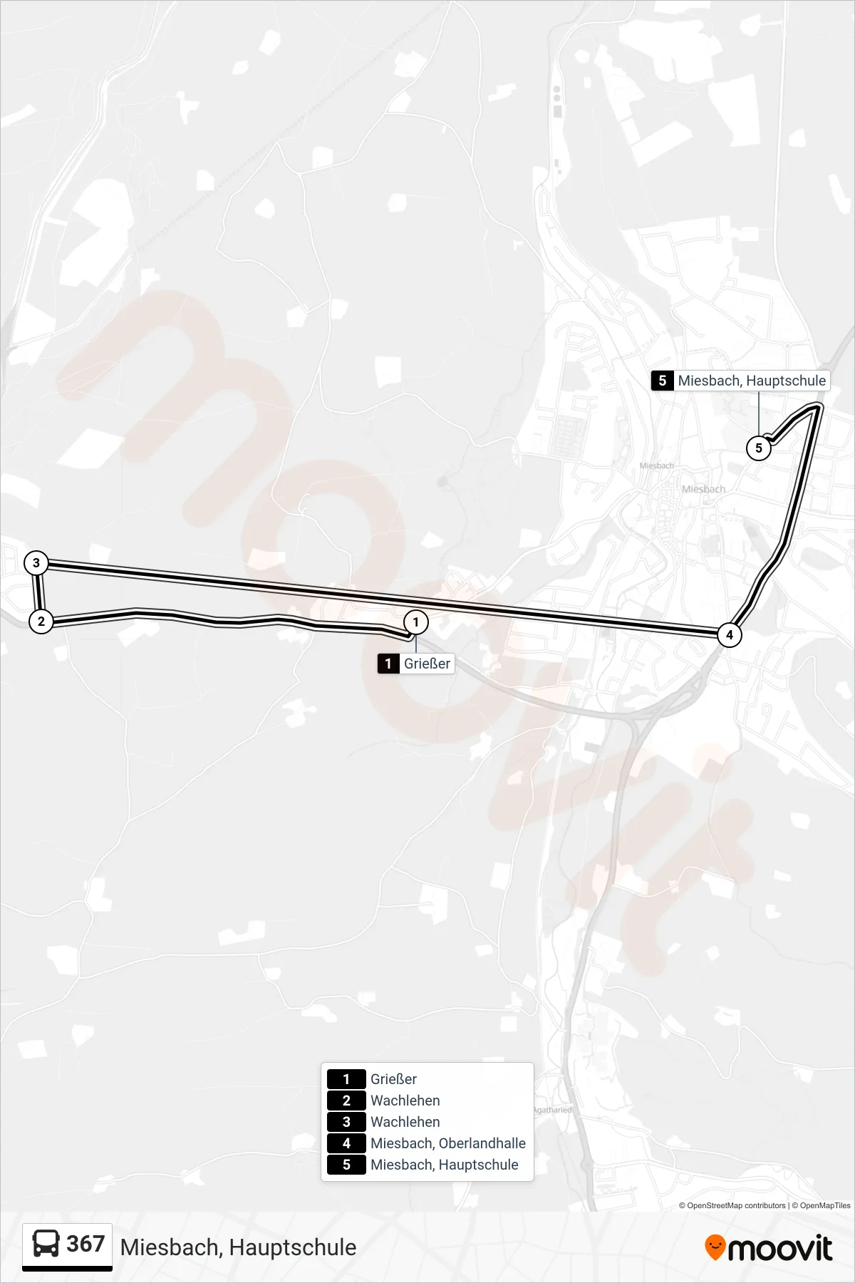 Linie 367 (Bus) Richtung Miesbach, Hauptschule: Route und Haltestellen auf der Karte