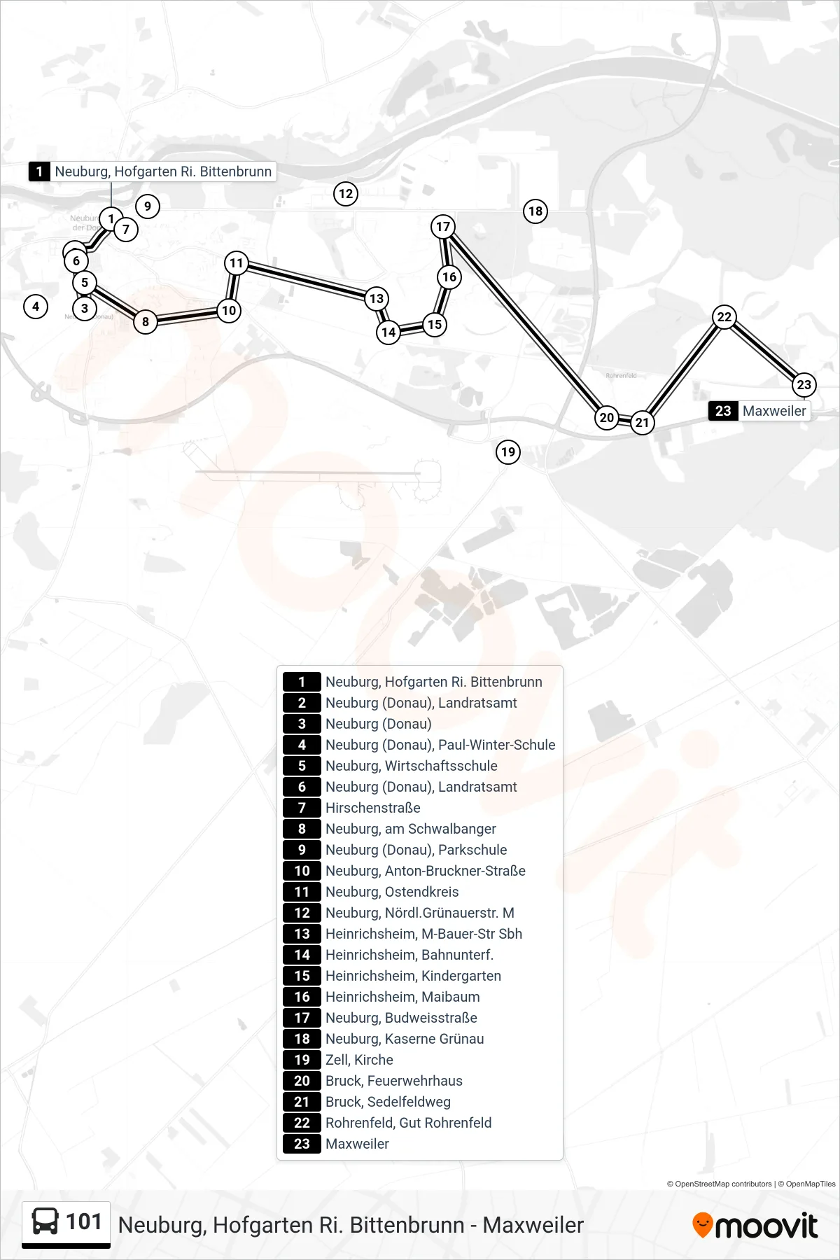101 bus Line (Maxweiler) route and stops on a map