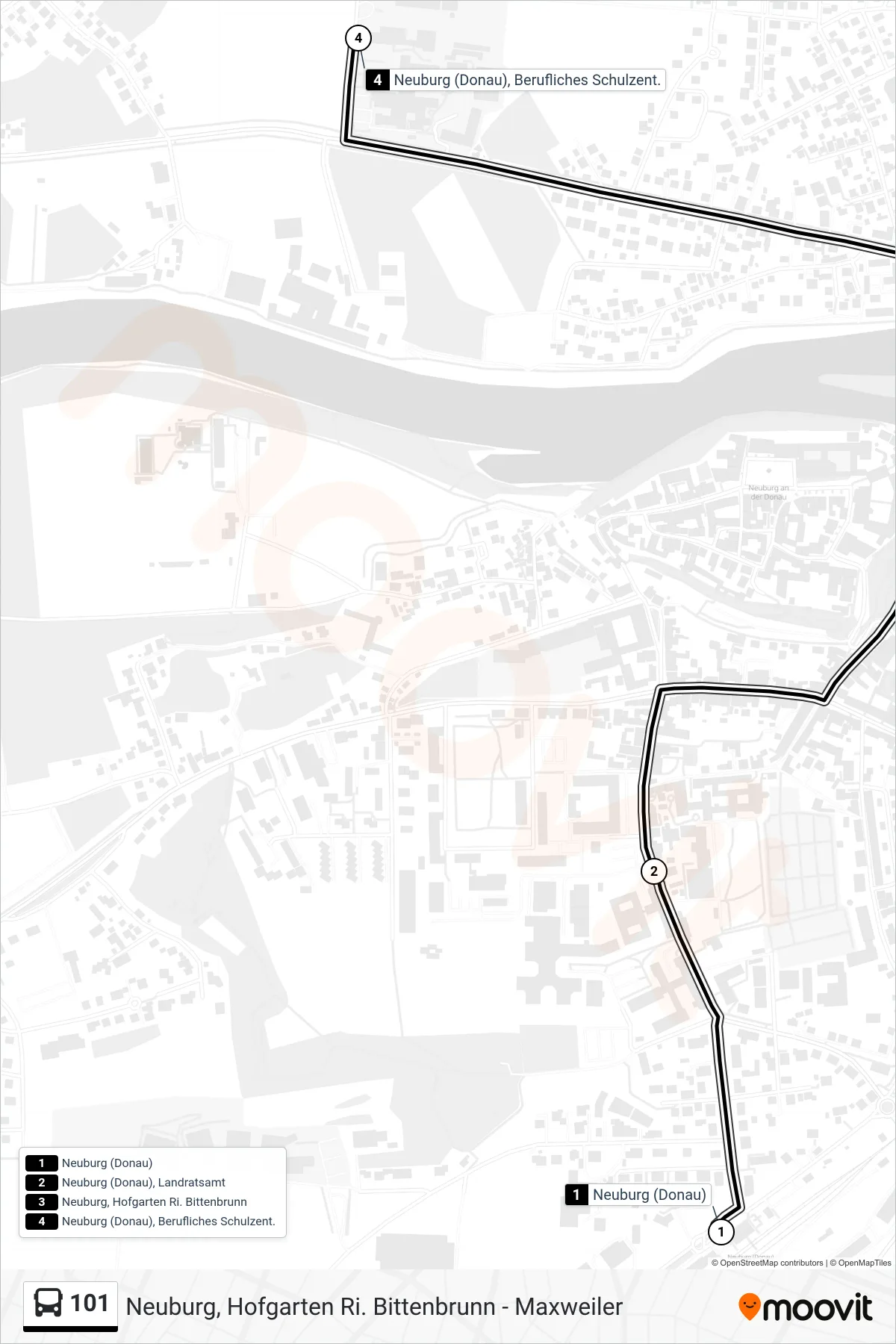 Linie 101 (Bus) Richtung Neuburg Berufl. Schulztr: Route und Haltestellen auf der Karte