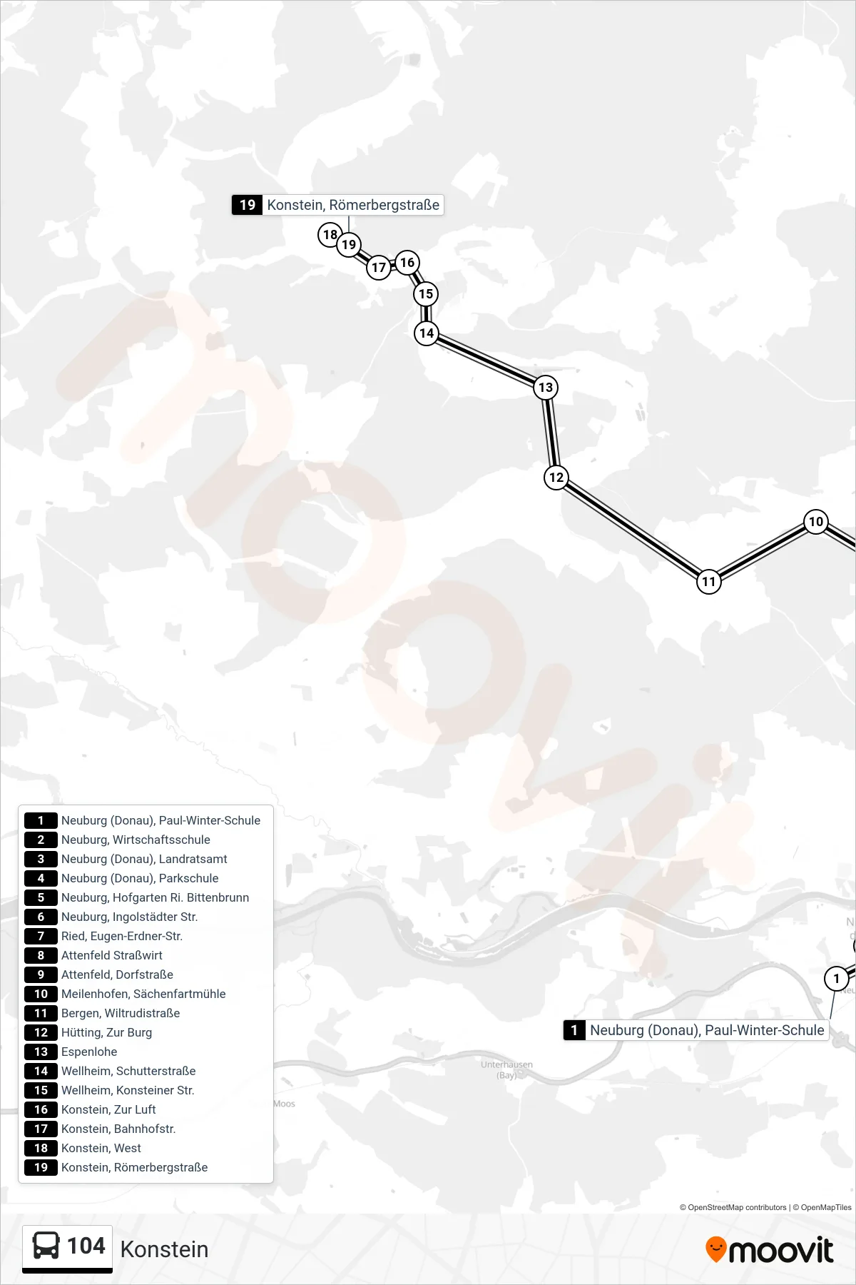 Linie 104 (Bus) Richtung Konstein: Route und Haltestellen auf der Karte