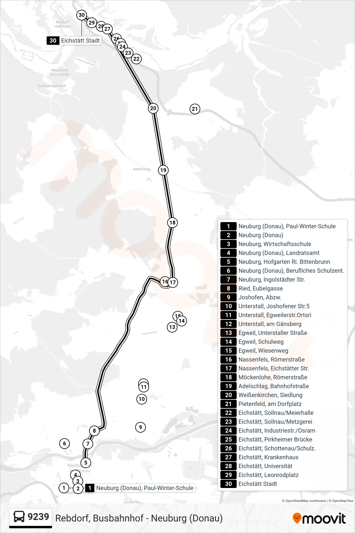 9239 bus Line (Eichstätt) route and stops on a map