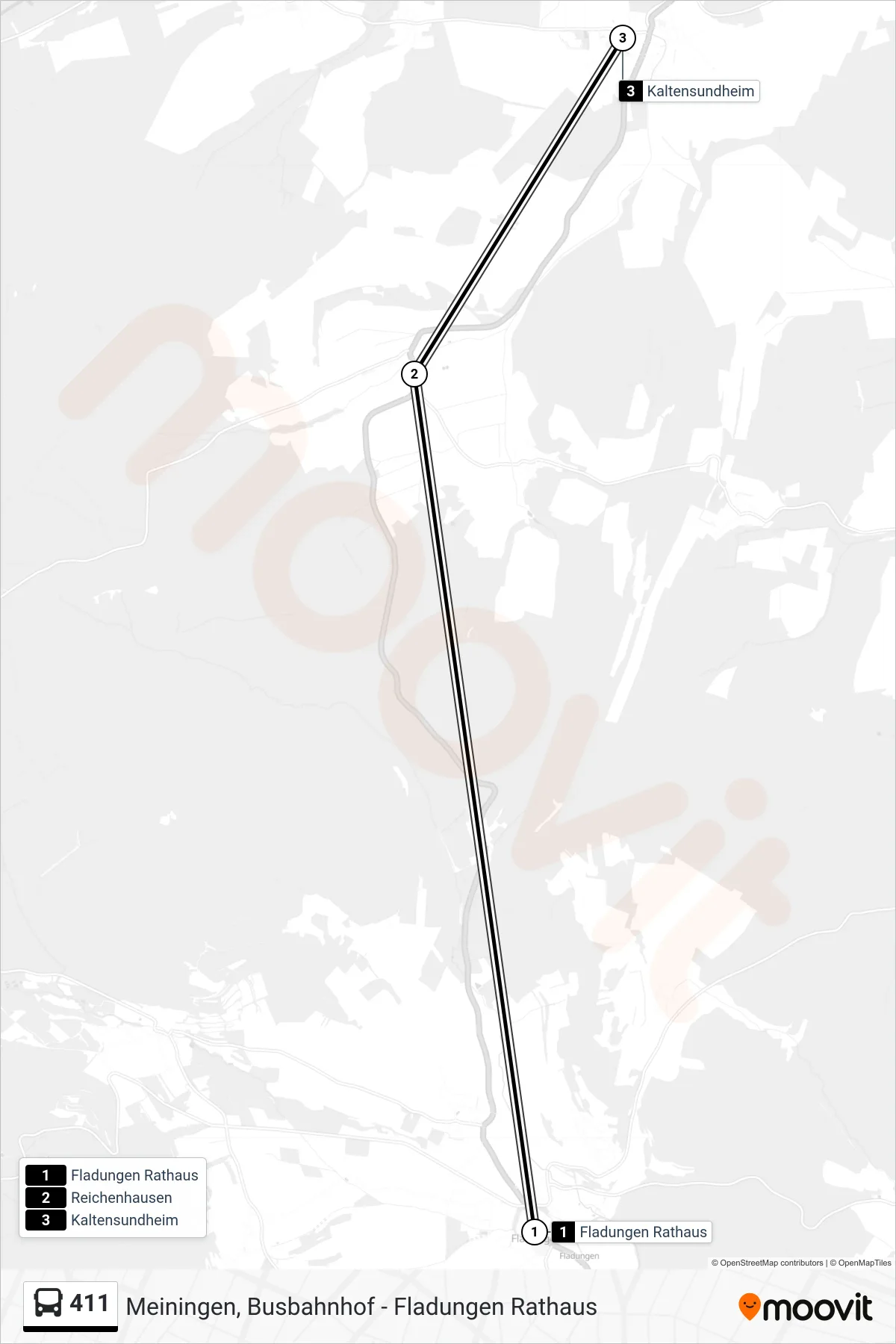 411 bus Line (Kaltensundheim) route and stops on a map